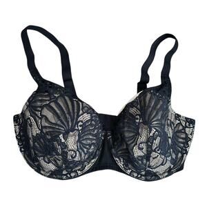 Black and Beige  Tempting Plush Contoured Lacey Paramour Bra Size 36DDD 135061